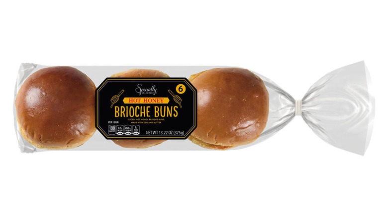 Package of Specially Selected Hot Honey Brioche Buns on a white background.
