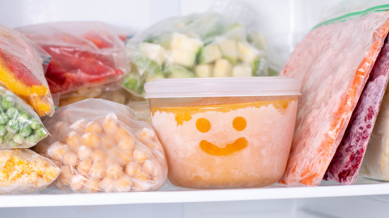 Frozen food in freezer