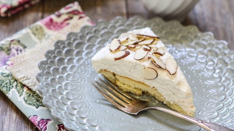 plated slice of eggnog pie