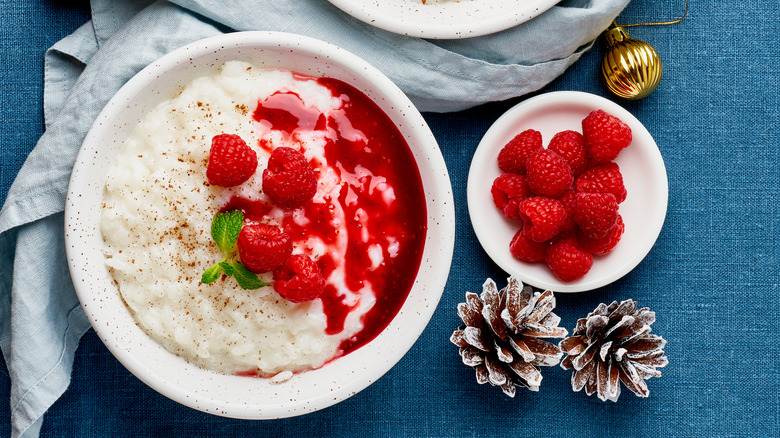 Christmas dessert with raspberries
