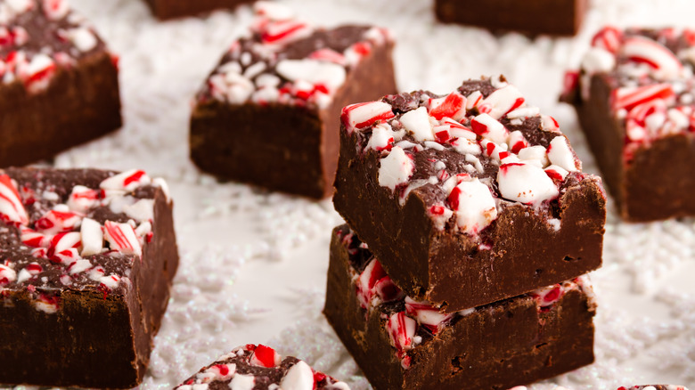 candy cane fudge squares