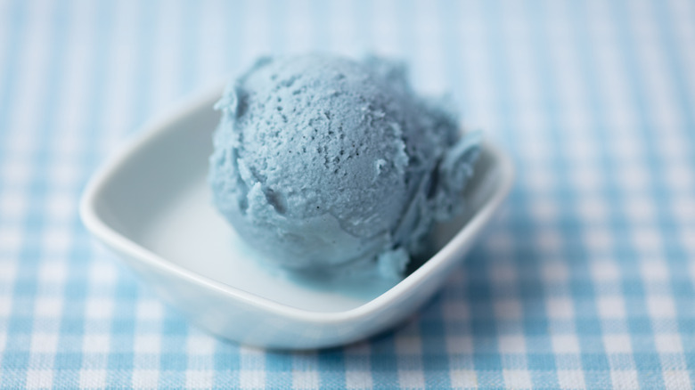 Blue moon ice cream in a bowl, blue colored ice cream