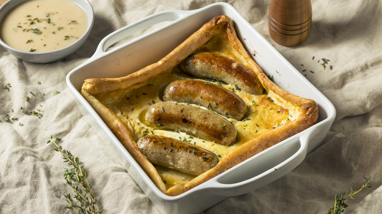 toad in the hole served in a tray
