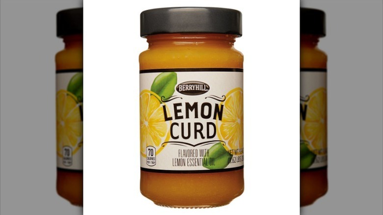 Jar of Berryhill lemon curd on white background