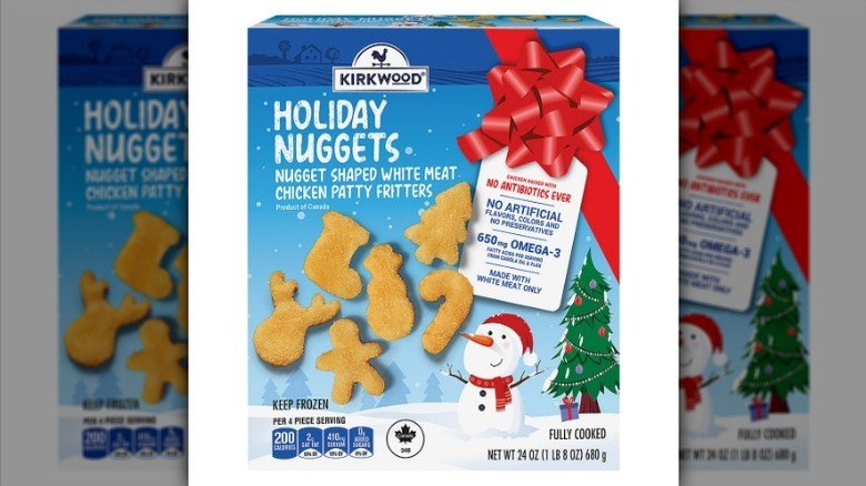 Box of holiday nuggets on white background