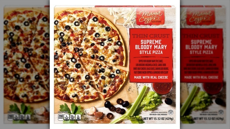 Bloody Mary pizza box on white background