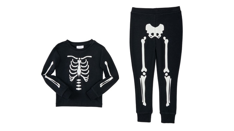 Kids' skeleton pajama set on white background