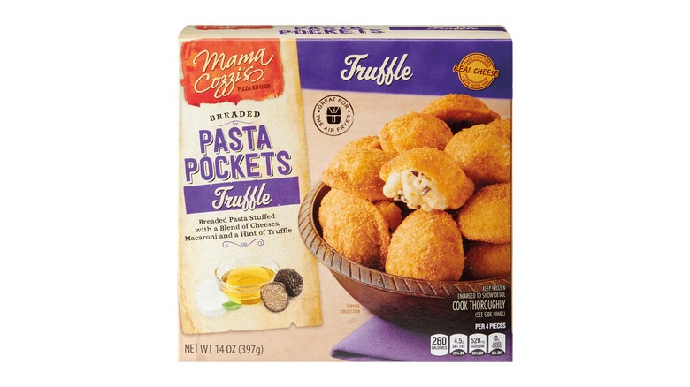Box of pasta pockets on white background