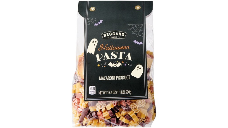 Bag of Halloween pasta over white background