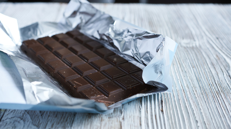 Unwrapped chocolate bar