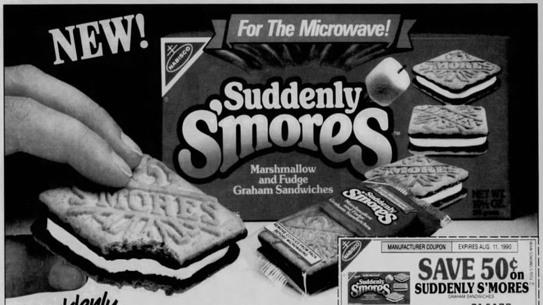 Suddenly S'mores black and white advertisement