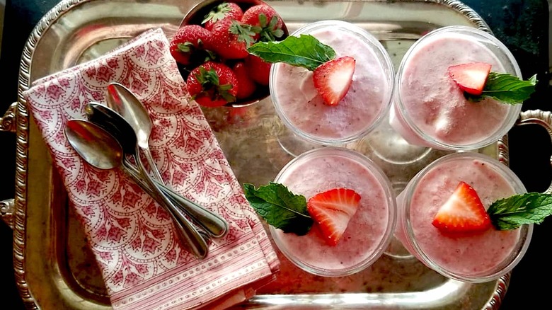 Frozen Fruit Salad in glasses with spoons