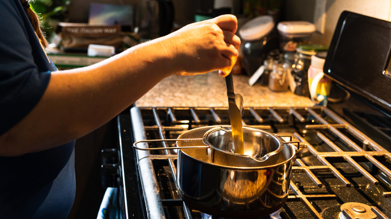 Stirring contents of double boiler
