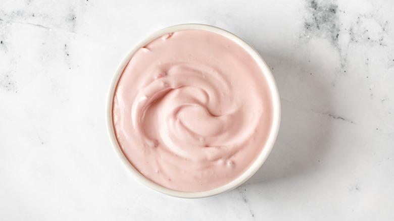 A bowl of strawberry cream