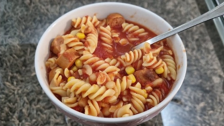 A white bowl filled with Hoover stew