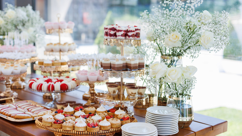 A dessert table decorated for a wedding