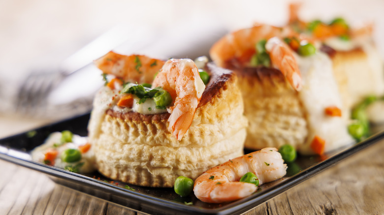 A close-up platter of prawn vol-au-vents