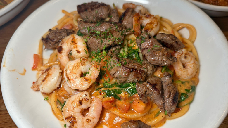 Steak and shrimp bucatini at Olive Garden