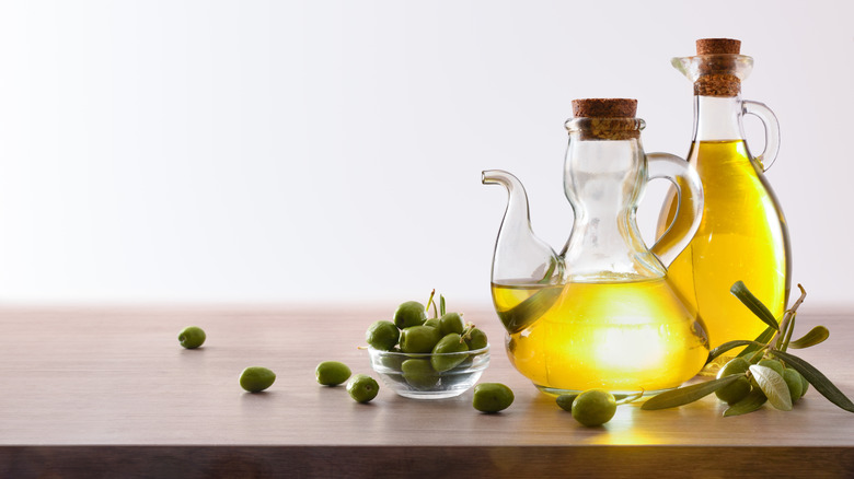 glass bottles of olive oil