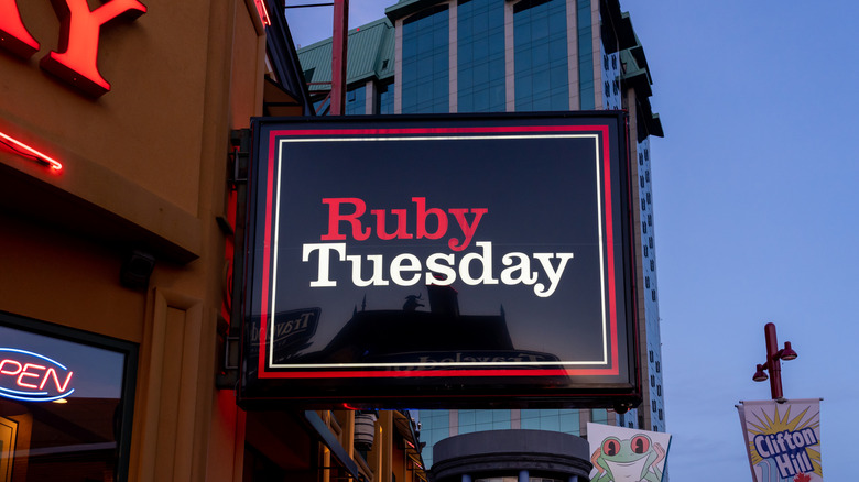 Ruby Tuesday restaurant sign on a storefront