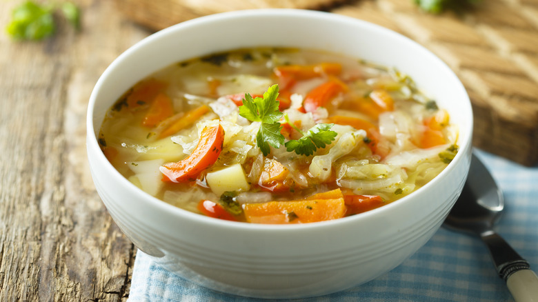 bowl of cabbage and veggie soup