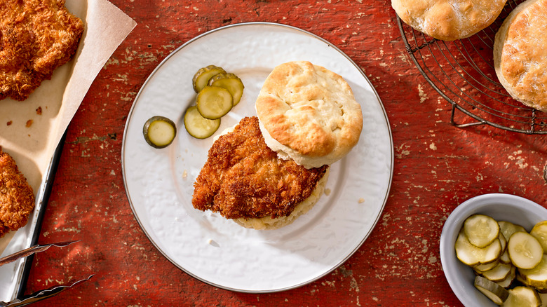 fried chicken and biscuit