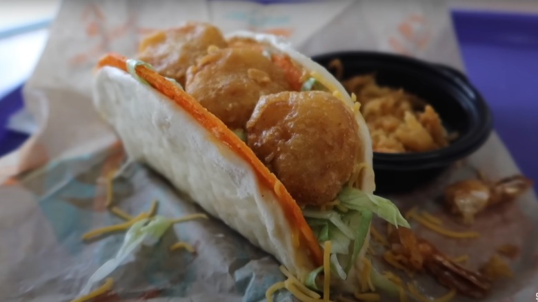 A Shrimp Cheesy Gordita Crunch, made at a combination Long John Silver's and Taco Bell.