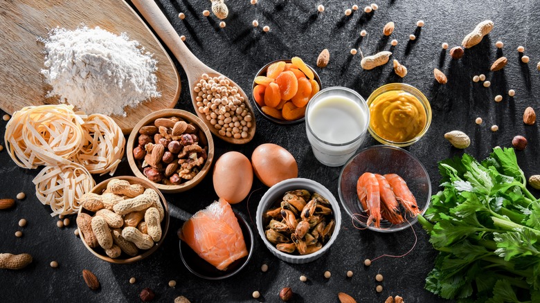 A collection of common food allergens