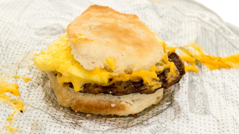 A close-up of a Chick-fil-A breakfast biscuit