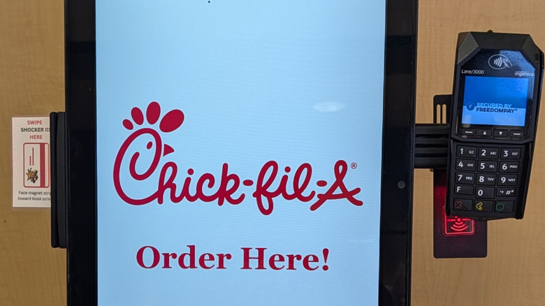 A close up of a Chick-fil-A ordering kiosk