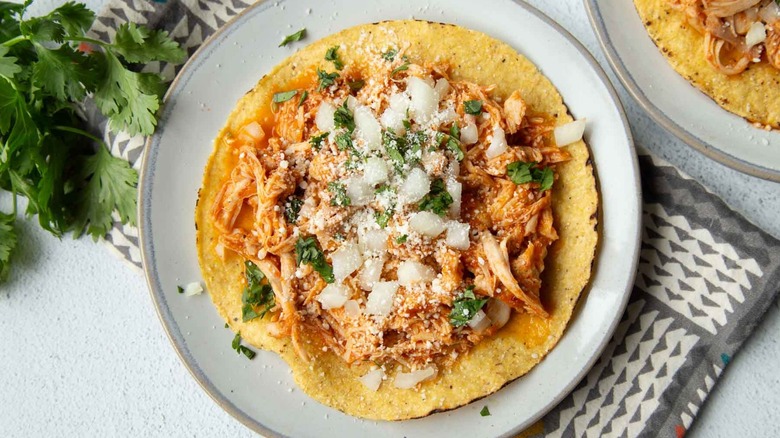 chicken tinga tostada on plate