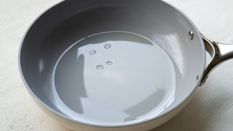 oil heating in skillet