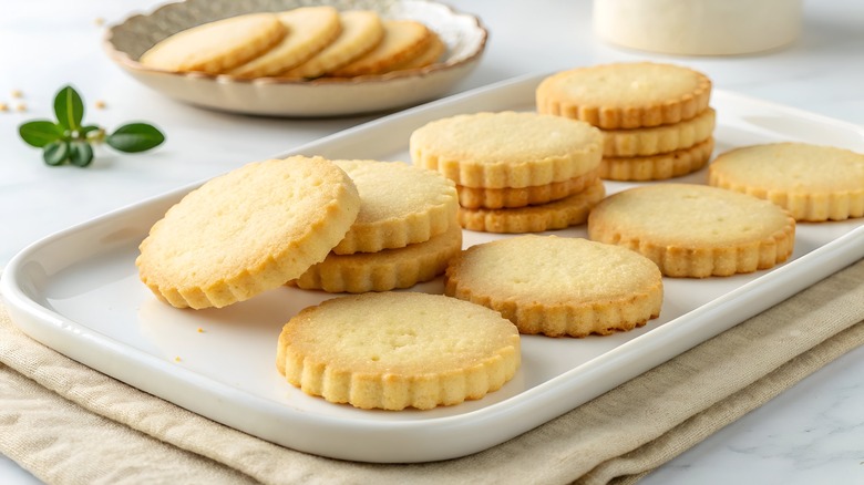 Tray of round shortbread cookies