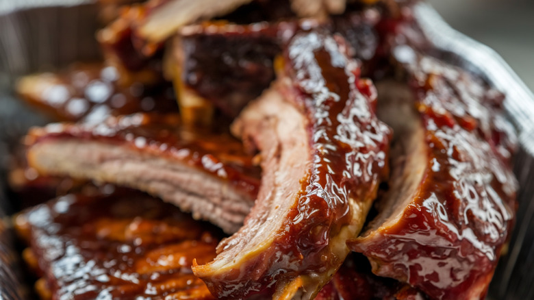 A pile of baby back ribs