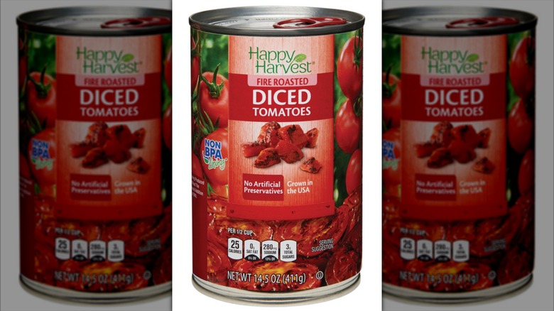 A can of Happy Harvest Fire Roasted Canned Tomatoes