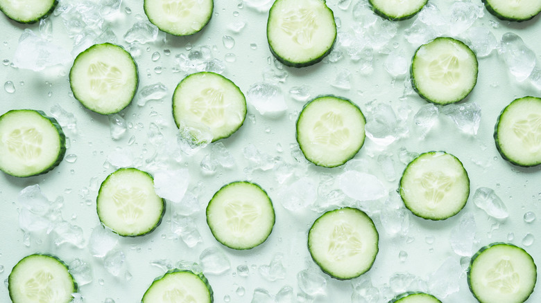 Sliced cucumber and ice