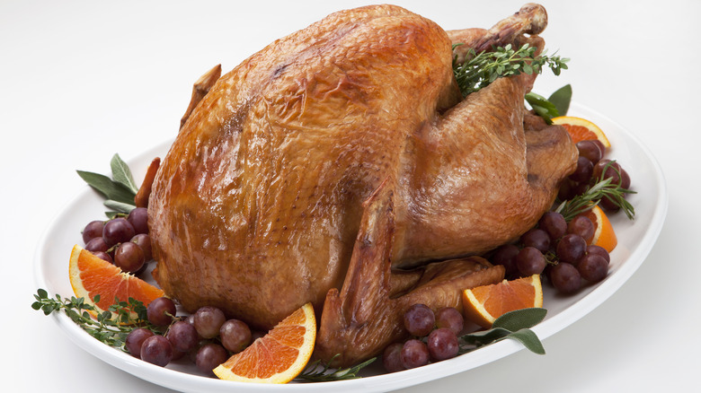 Thanksgiving turkey garnished with fruit