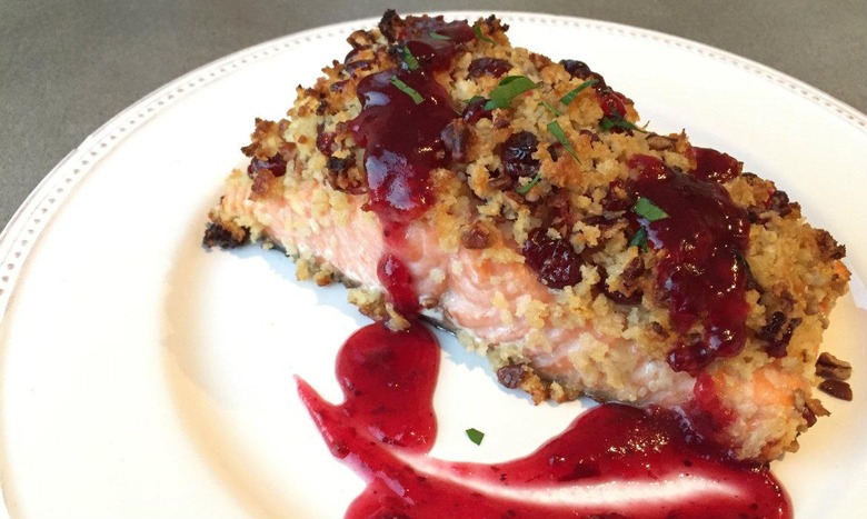 Pecan and Cranberry Crusted Salmon with Cran-Apple Drizzle