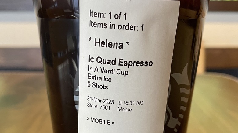 Close up of coffee order