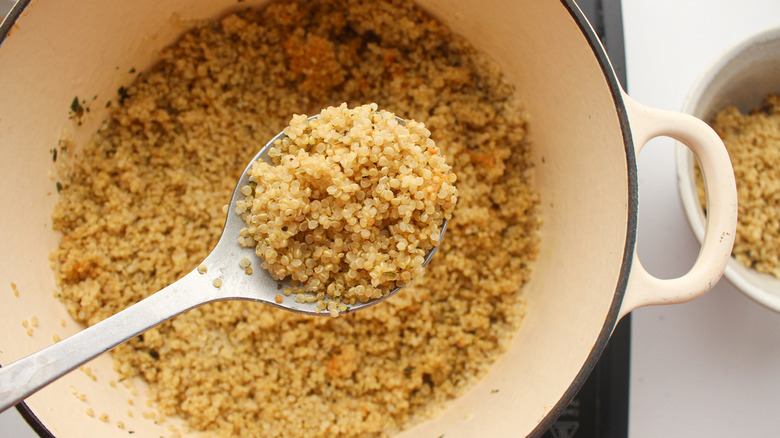 cooked quinoa in pot