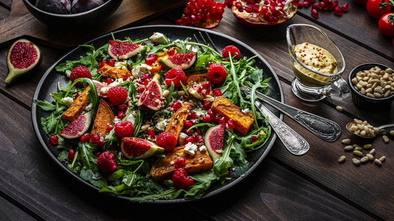 Pomegranate seeds in a salad