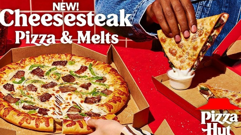 Pizza Hut cheesesteak pizza and melts