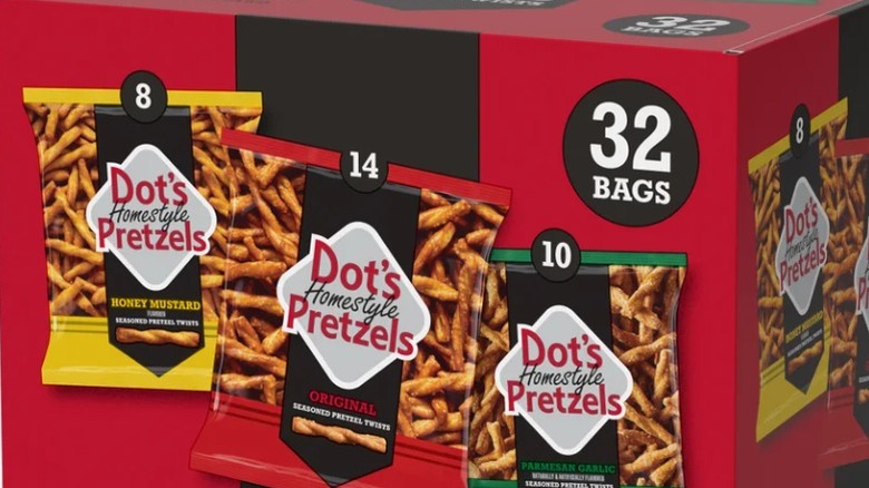 a variety box of dot's homestyle seasoned pretzel twists