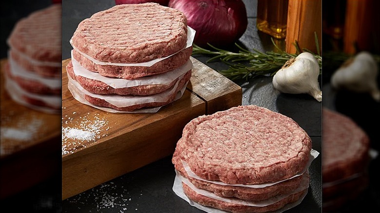 two stacks of hamburgers