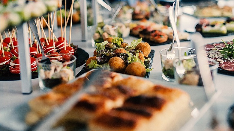 a spread of party food laid out on table