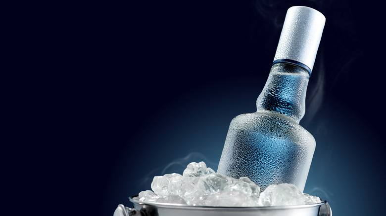 Alcohol bottle in ice bucket