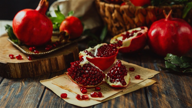 Pomegranate fruit split in pieces