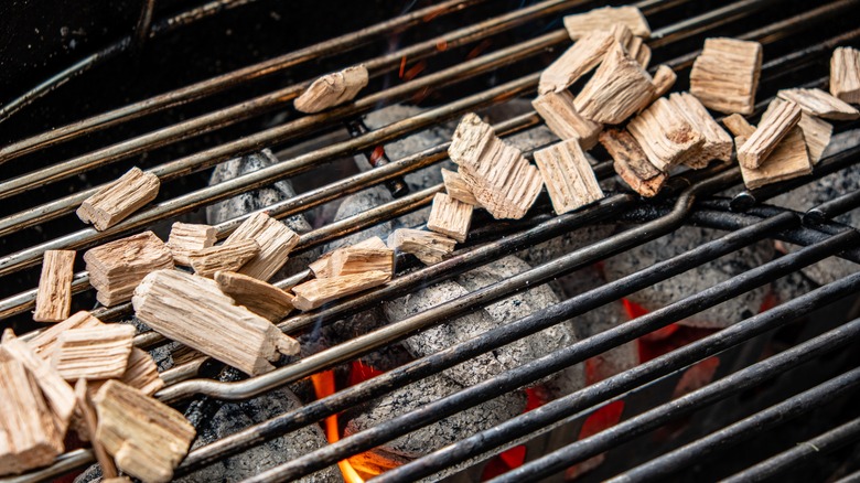 Wood chips on a grill