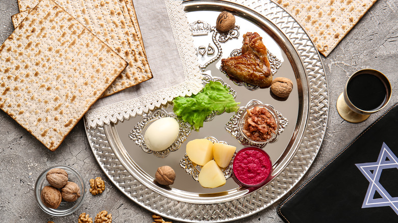 tradition Passover seder featuring traditional Jewish foods