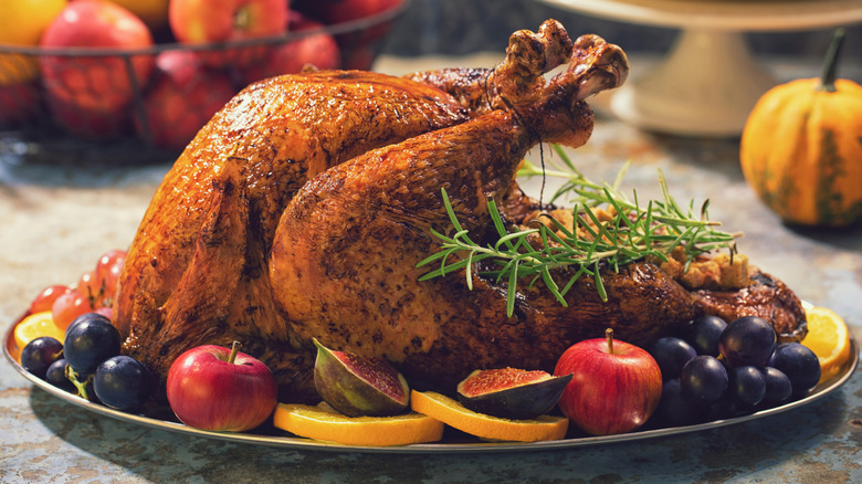 thanksgiving turkey with fruit on a platter